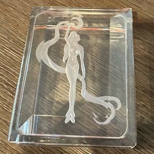 Art Deco vintage cigarette holder glass with beautiful lady etched in the top
